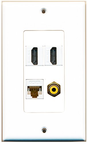 RiteAV 2 Port HDMI 1 Port RCA Yellow 1 Port Cat6 Ethernet White Wall Plate OVERSIZED