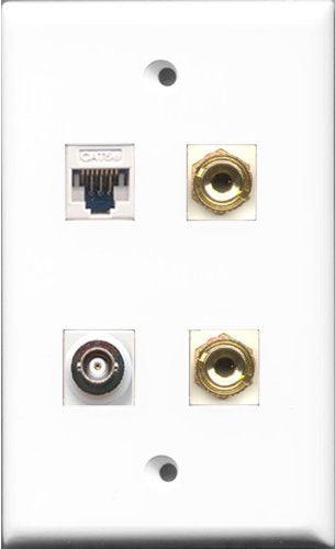 RiteAV - 1 Port BNC and 1 Port Cat5e Ethernet White 2 Port Banana Speaker Wall Plate