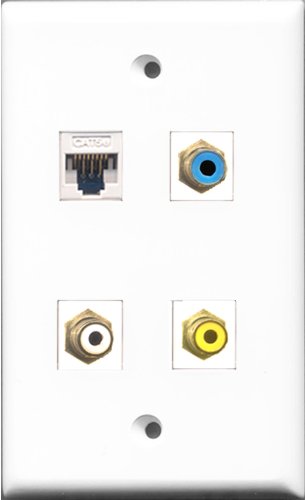 RiteAV 1 Port RCA White and 1 Port RCA Yellow and 1 Port RCA Blue and 1 Port Cat5e Ethernet White Wall Plate