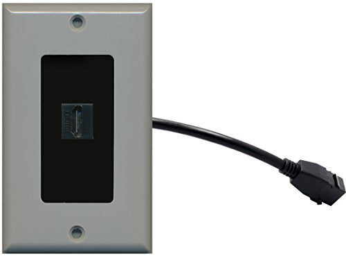 RiteAV (1 Gang Decorative HDMI Wall Plate w/Pigtail Extension Cable Gray (Black Insert)