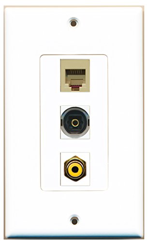 RiteAV 1 Port RCA Yellow 1 Port Phone RJ11 RJ12 Beige 1 Port Toslink Wall Plate OVERSIZED