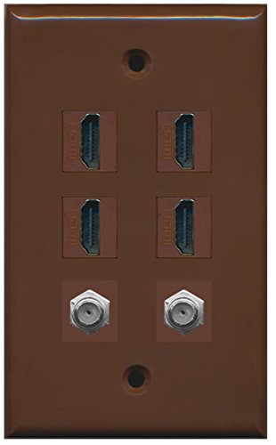 RiteAV - 4 Port HDMI 2 Port Coax Cable TV- F-Type Wall Plate - Brown