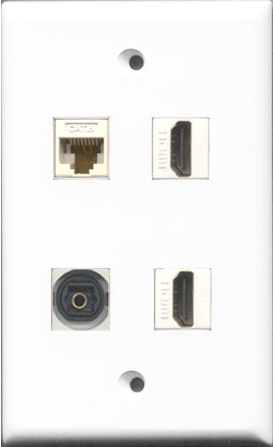 RiteAV - 2 Port HDMI and 1 Port Toslink and 1 Port Cat6 Ethernet White Wall Plate