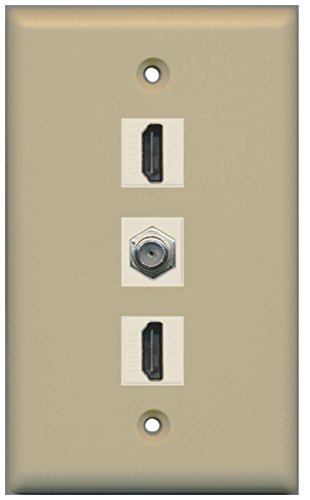 RiteAV - 2 Port HDMI and 1 Port Coax Cable TV- F-Type Wall Plate - Ivory