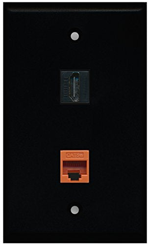 RiteAV - Black 1 Port HDMI 1 Port Cat5e Ethernet Orange Wall Plate