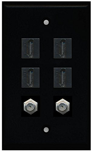 RiteAV - 4 Port HDMI 2 Port Coax Cable TV- F-Type Wall Plate - Black