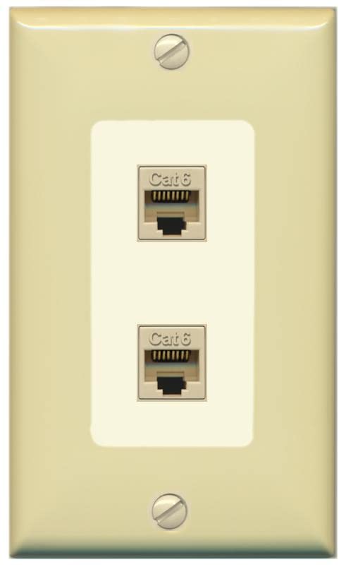 RiteAV 2 Port Cat6 Ethernet Wall Plate - 1 Gang [Ivory/Light-Almond]