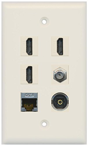 RiteAV - 3 HDMI 1 Port Coax Cable TV- F-Type Shielded Cat6 Ethernet Toslink Wall Plate - Light Almond