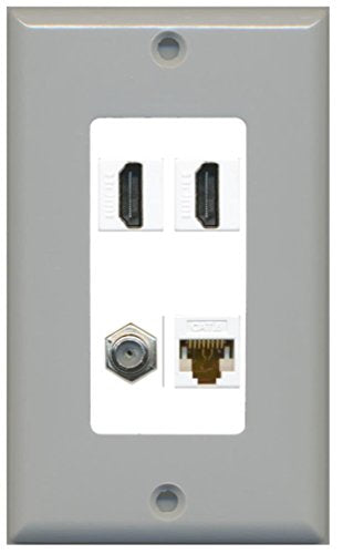 RiteAV - 2 Port HDMI 1 Port Coax Cable TV- F-Type 1 Port Cat6 Ethernet Decorative Wall Plate - Gray/White