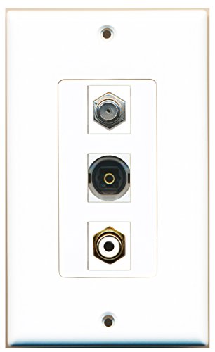 RiteAV 1 Port RCA White 1 Port Coax Cable TV- F-Type 1 Port Toslink Wall Plate OVERSIZED