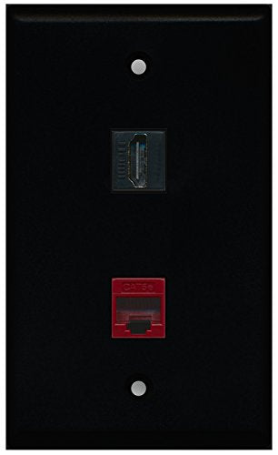 RiteAV - Black 1 Port HDMI 1 Port Cat5e Ethernet Red Wall Plate