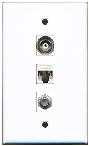 RiteAV - 1 Port Coax Cable TV- F-Type 1 BNC 1 Cat5e Ethernet White Wall Plate