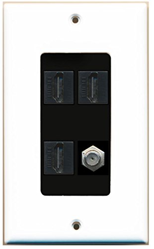 RiteAV - 3 x HDMI and 1 x Coax Cable TV F Type Port Wall Plate Decorative - White/Black