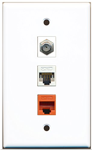 RiteAV - 1 Port Coax Cable TV- F-Type 1 Cat5e Ethernet White 1 Cat5e Ethernet Orange Wall Plate