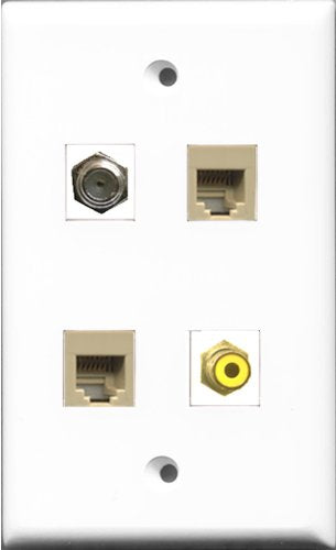 RiteAV 1 Port RCA Yellow and 1 Port Coax Cable TV- F-Type 2 Port Phone RJ11 RJ12 Beige Wall Plate