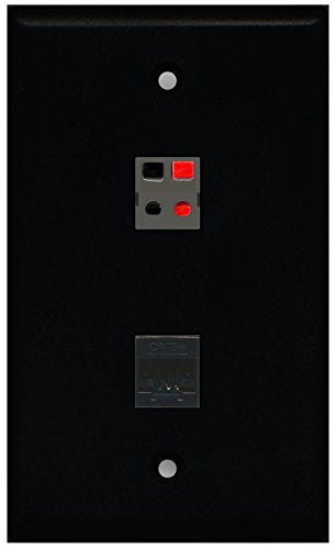 RiteAV - Black 1 Port Cat5e Ethernet Black 1 Port Speaker Wall Plate