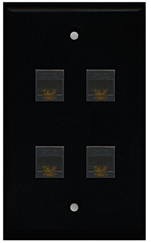 RiteAV (1 Gang Flat 4 Cat6 Black Wall Plate Black