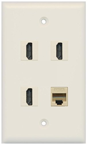 RiteAV - 3 Port HDMI 1 Port Cat6 Ethernet Wall Plate - Light Almond