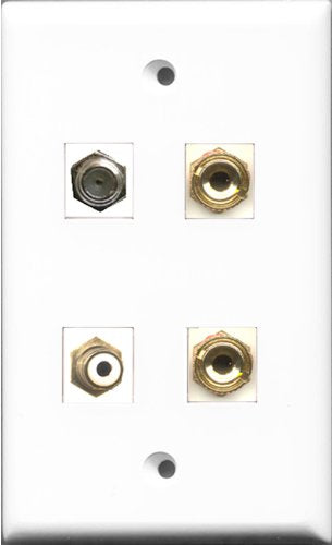 RiteAV 1 Port RCA White and 1 Port Coax Cable TV- F-Type 2 Port Banana Speaker Wall Plate