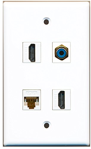 RiteAV - 2 Port HDMI 1 Port RCA Blue 1 Port Cat6 Ethernet White Wall Plate