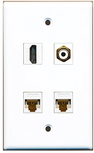 RiteAV - 1 Port HDMI 1 Port RCA White 2 Port Cat6 Ethernet White Wall Plate