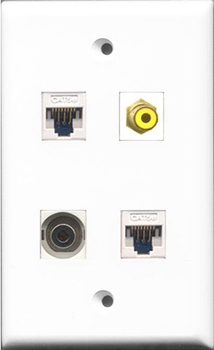RiteAV 1 Port RCA Yellow and 1 Port 3.5mm 2 Port Cat5e Ethernet White Wall Plate