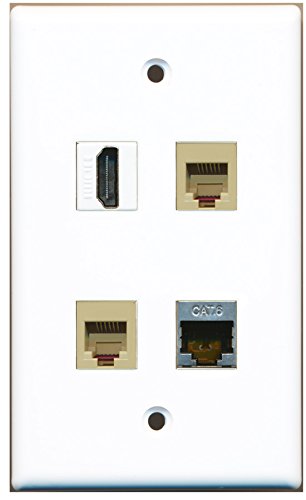 RiteAV - 1 Port HDMI 2 Port Phone RJ11 RJ12 Beige 1 Port Shielded Cat6 Ethernet Wall Plate