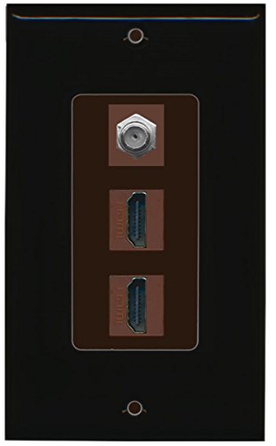 RiteAV - 2 Port HDMI 1 Coax Cable TV- F-Type Decorative Wall Plate - Black/Brown