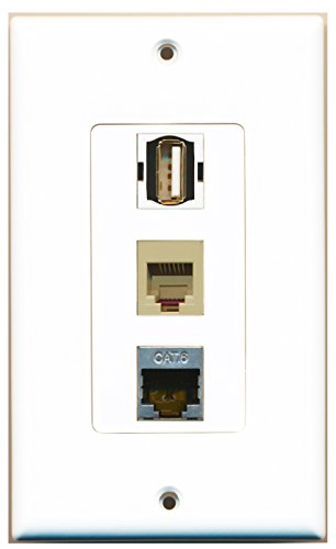 RiteAV 1 Port USB A-A 1 Port Phone RJ11 RJ12 Beige 1 Port Shielded Cat6 Ethernet Wall Plate OVERSIZED