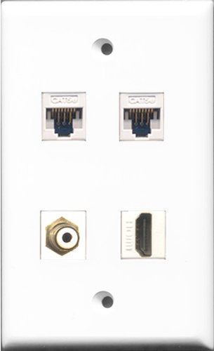 RiteAV - 1 Port HDMI and 1 Port RCA White 2 Port Cat5e Ethernet White Wall Plate