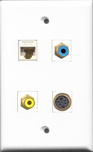 RiteAV 1 Port RCA Yellow and 1 Port RCA Blue and 1 Port S-Video and 1 Port Cat6 Ethernet White Wall Plate