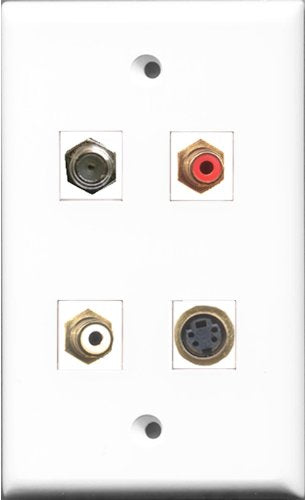 RiteAV 1 Port RCA Red and 1 Port RCA White and 1 Port Coax Cable TV- F-Type and 1 Port S-Video Wall Plate