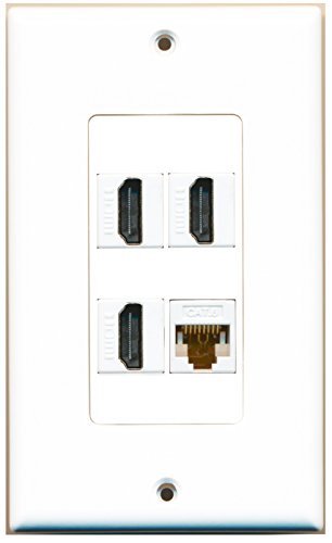 RiteAV 3 Port HDMI 1 Port Cat6 Ethernet White Wall Plate OVERSIZED