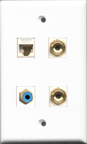 RiteAV 1 Port RCA Blue and 1 Port Cat6 Ethernet White 2 Port Banana Speaker Wall Plate