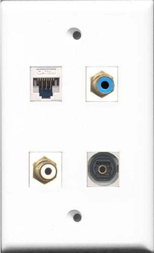RiteAV 1 Port RCA White and 1 Port RCA Blue and 1 Port Toslink and 1 Port Cat5e Ethernet White Wall Plate