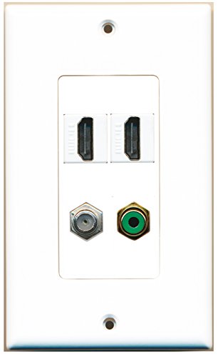 RiteAV 2 Port HDMI 1 Port RCA Green 1 Port Coax Cable TV- F-Type Wall Plate OVERSIZED