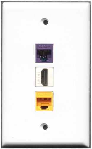 RiteAV - 1 Port HDMI 1 Cat5e Ethernet Yellow 1 Cat5e Ethernet Purple Wall Plate