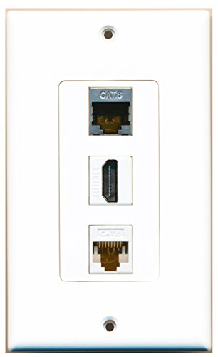 RiteAV 1 Port HDMI 1 Shielded Cat6 Ethernet 1 Cat6 Ethernet White Wall Plate OVERSIZED