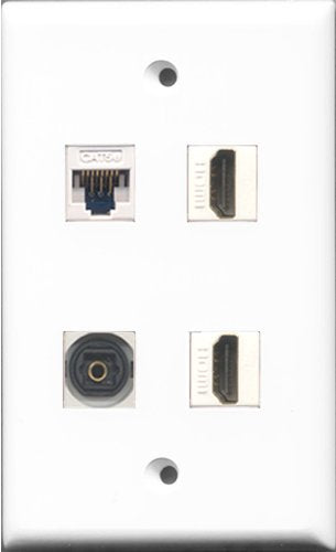 RiteAV - 2 Port HDMI and 1 Port Toslink and 1 Port Cat5e Ethernet White Wall Plate