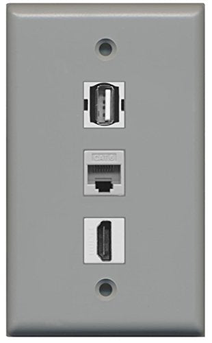 RiteAV - 1 Port HDMI USB A-A and 1 Port Cat6 Ethernet Wall Plate - Gray