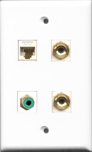 RiteAV 1 Port RCA Green and 1 Port Cat6 Ethernet White 2 Port Banana Speaker Wall Plate