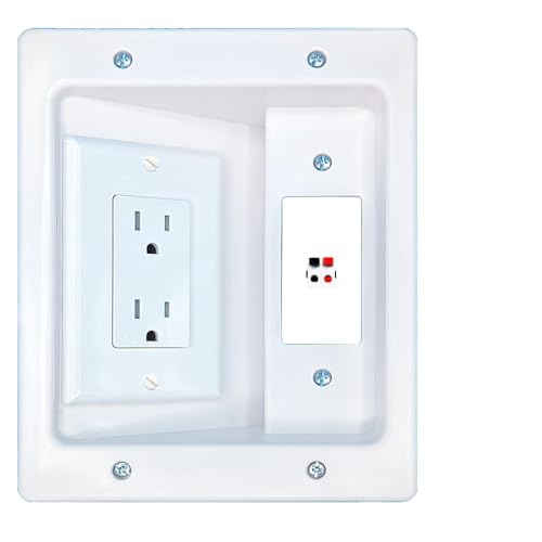 RiteAV SPEAKER Recessed WalL Plate Cable Concealer Management Kit with Power Outlet Hides Cords and Cables