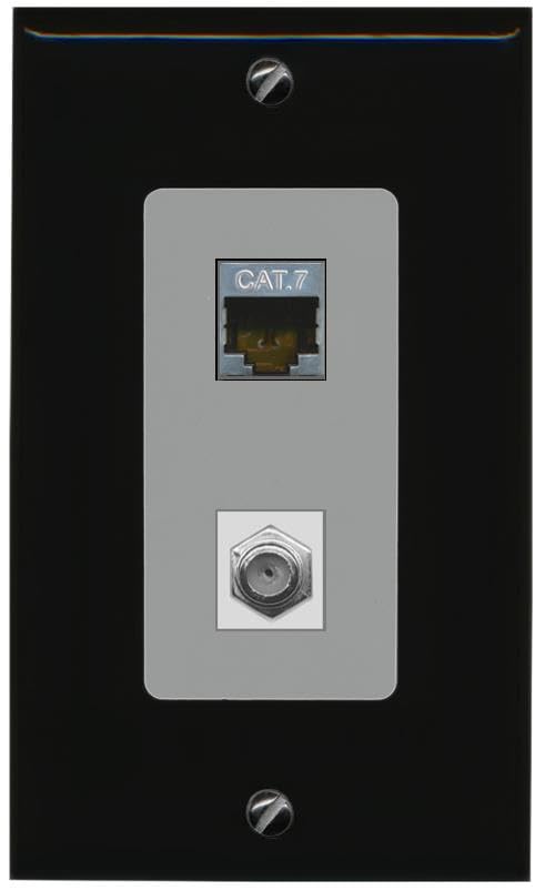 RiteAV Coax and Cat7 Wall Plate - 1 Gang [Black/Gray]