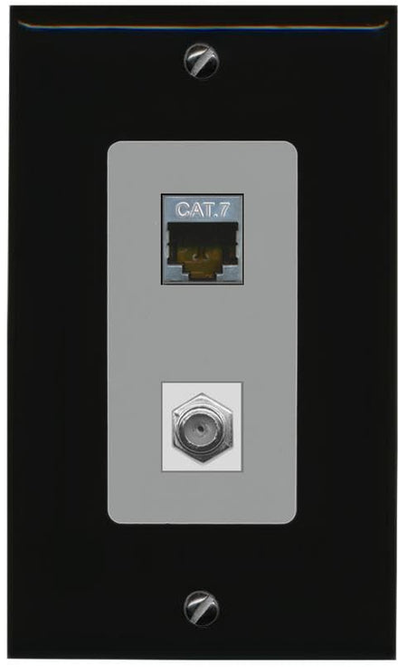 RiteAV Coax and Cat7 Wall Plate - 1 Gang [Black/Gray]