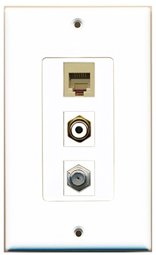 RiteAV 1 Port RCA White 1 Port Coax Cable TV- F-Type 1 Port Phone RJ11 RJ12 Beige Wall Plate OVERSIZED