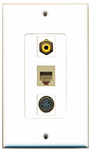RiteAV 1 Port RCA Yellow 1 Port Phone RJ11 RJ12 Beige 1 Port S-Video Wall Plate OVERSIZED