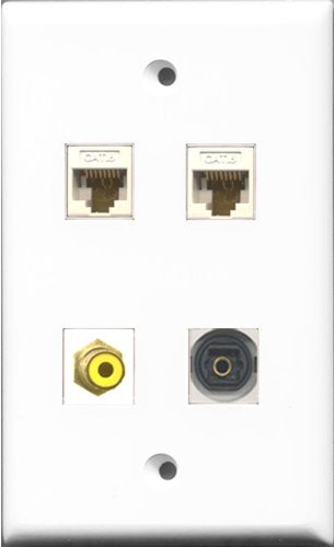 RiteAV 1 Port RCA Yellow and 1 Port Toslink 2 Port Cat6 Ethernet White Wall Plate