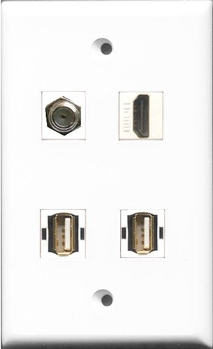 RiteAV 1 Port HDMI and 1 Port Coax Cable TV- F-Type 2 Port USB A-A Wall Plate