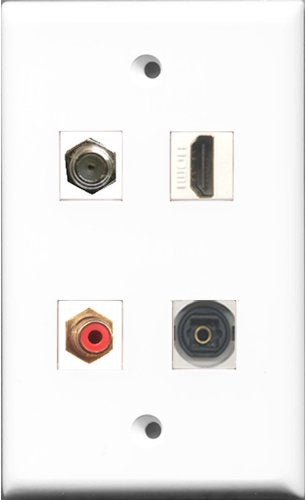 RiteAV 1 Port HDMI and 1 Port RCA Red and 1 Port Coax Cable TV- F-Type and 1 Port Toslink Wall Plate