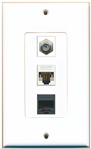RiteAV - 1 Port Coax Cable TV- F-Type and 1 Port Phone RJ11 RJ12 Black and 1 Port Cat5e Ethernet White Decorative Wall Plate